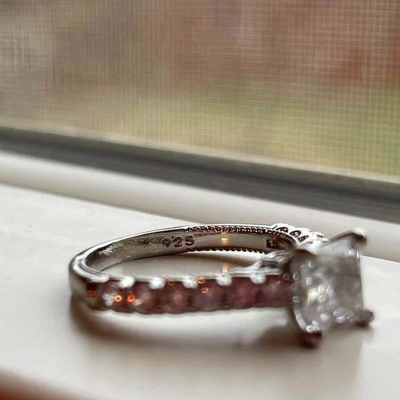 925Silver Wedding Ring Princess Cut White sapphire - Picture 7 of 8